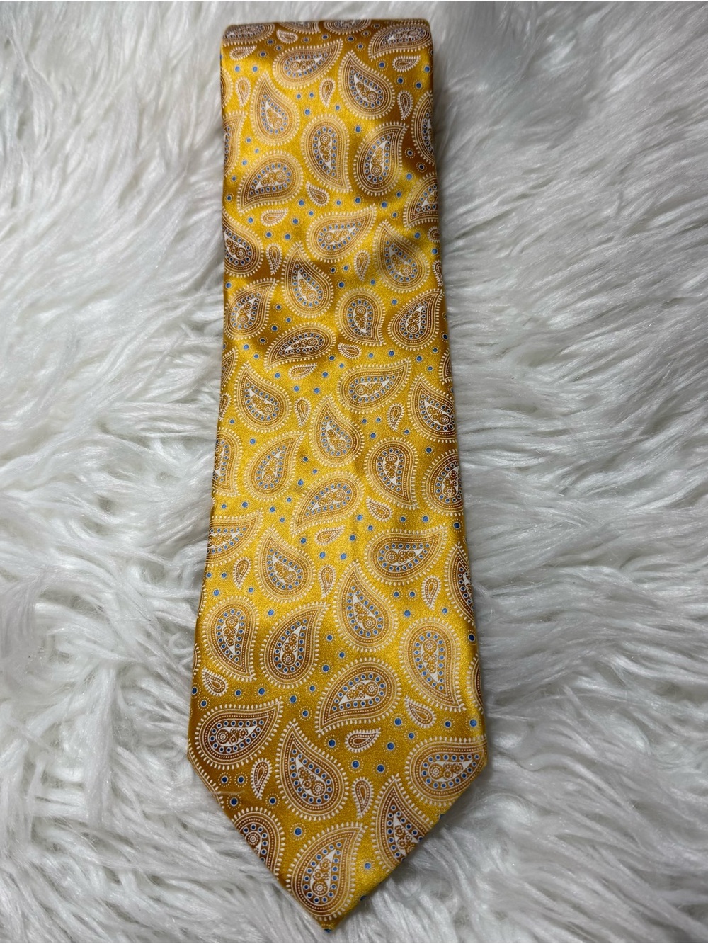 Ermenegildo Zegna Yellow Paisley Silk Tie with Brown and Blue Accents